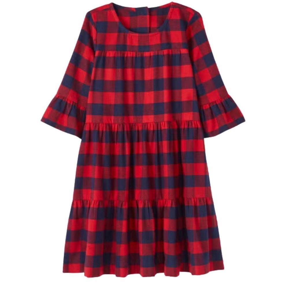 Hanna Andersson 100% Cotton Buffalo Plaid Flannel Dress Red Navy Blue Size 12